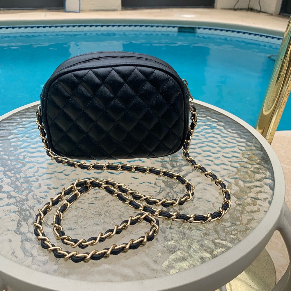 Black quilted small crossbody bag